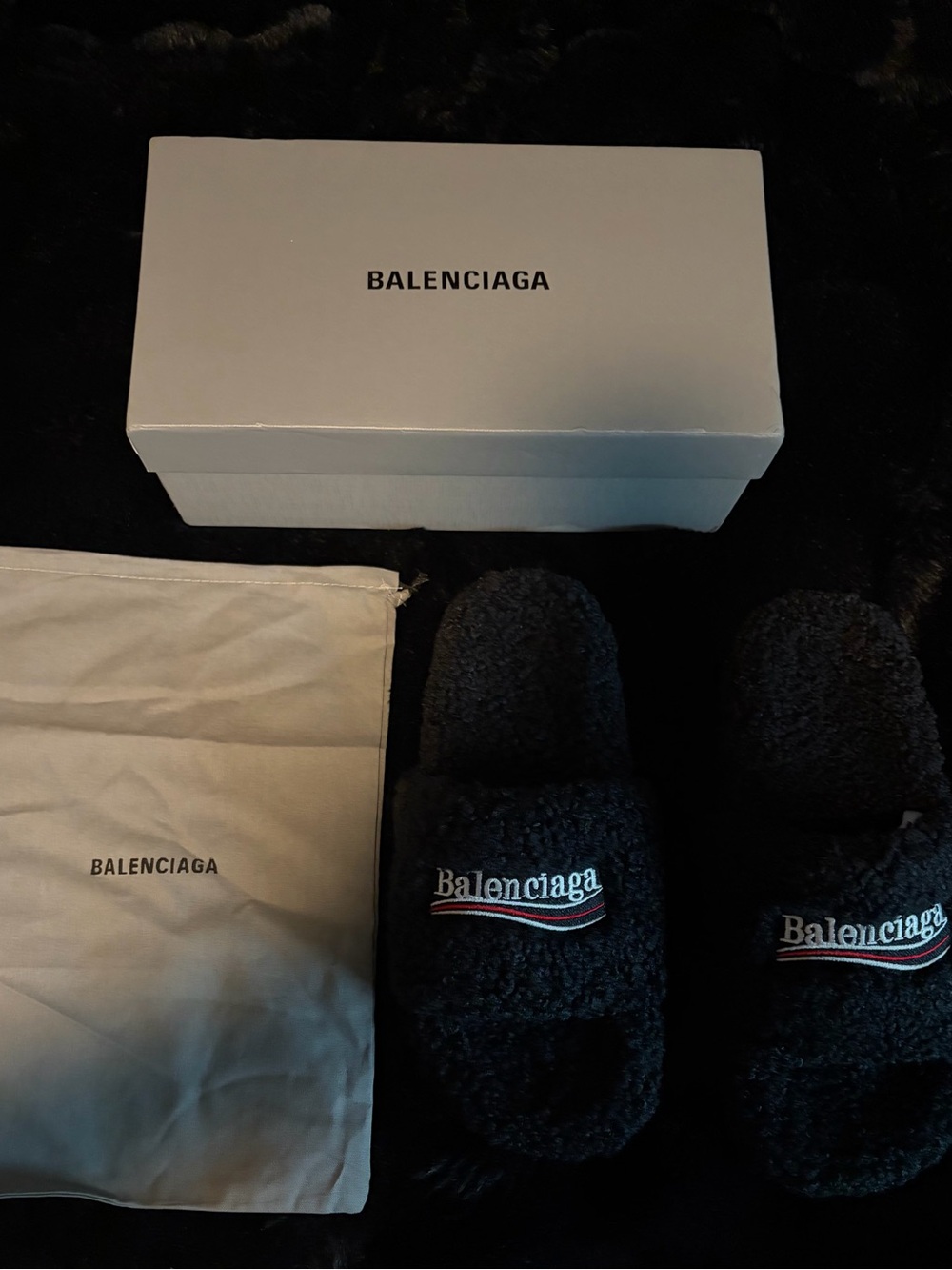 Balenciaga fuzzy slides